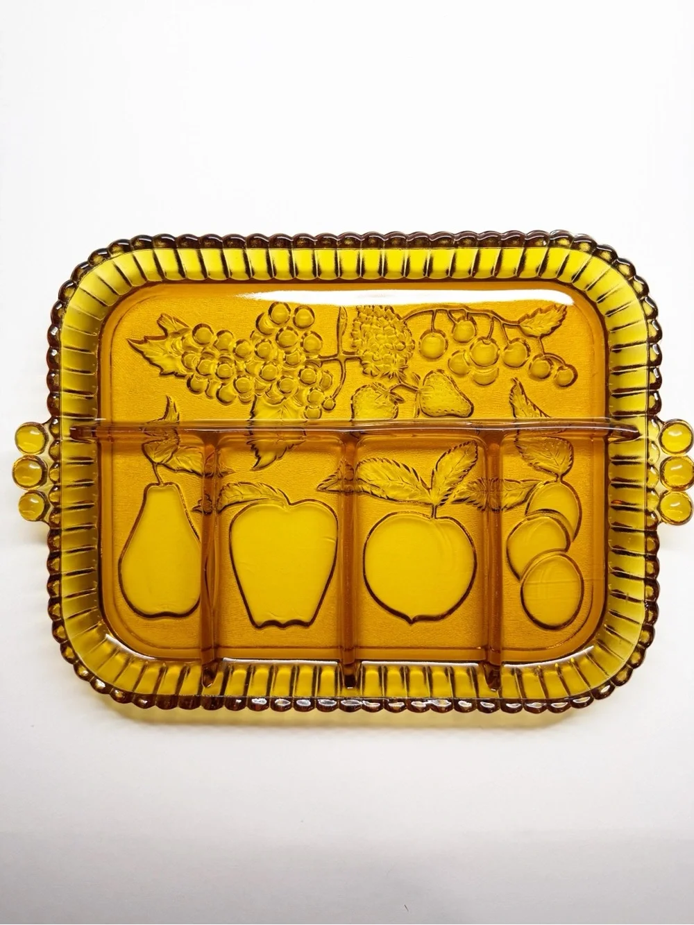 Vintage Ornate Amber Indiana Glass Relish Fruit Tray
